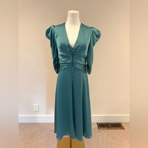 Jonathan Simkhai Teal V-Neck Satin Button-Front Gown Size 4